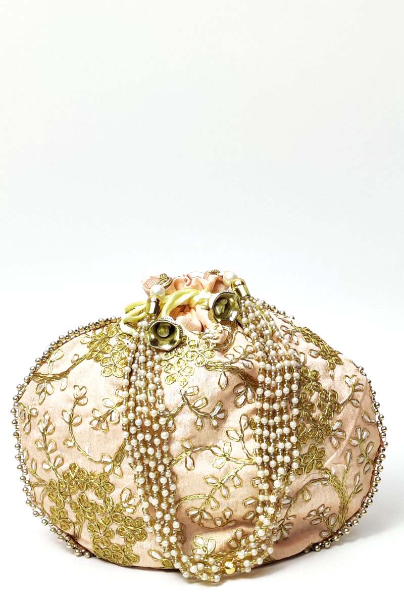 Peach Colour Beautiful Zardosi Work Potli Bag - Mc251508